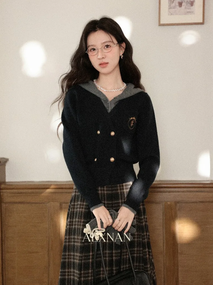 ALXNAN Black Knit Cardigan Women's Preppy-Style Fake Two-Piece Long Sleeve Sweater New Autumn Winter Top Ladies L59750
ALXNAN Black Knit Cardigan Women's Preppy-Style Fake Two-Piece Long Sleeve Sweater New Autumn Winter Top Ladies L59750