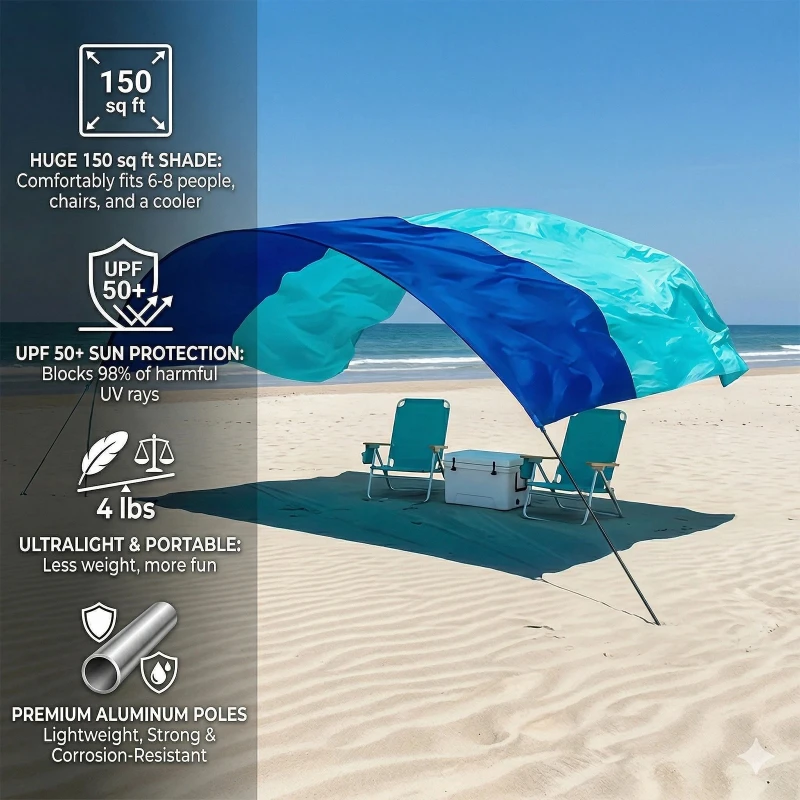 Wind-Resistant Beach Canopy UPF 50+ Sun Shade 150 Sq Ft 4 Lbs Portable Tent with Aluminum Poles for Camping Picnic Beach Picnic
Wind-Resistant Beach Canopy UPF 50+ Sun Shade 150 Sq Ft 4 Lbs Portable Tent with Aluminum Poles for Camping Picnic Beach Picnic