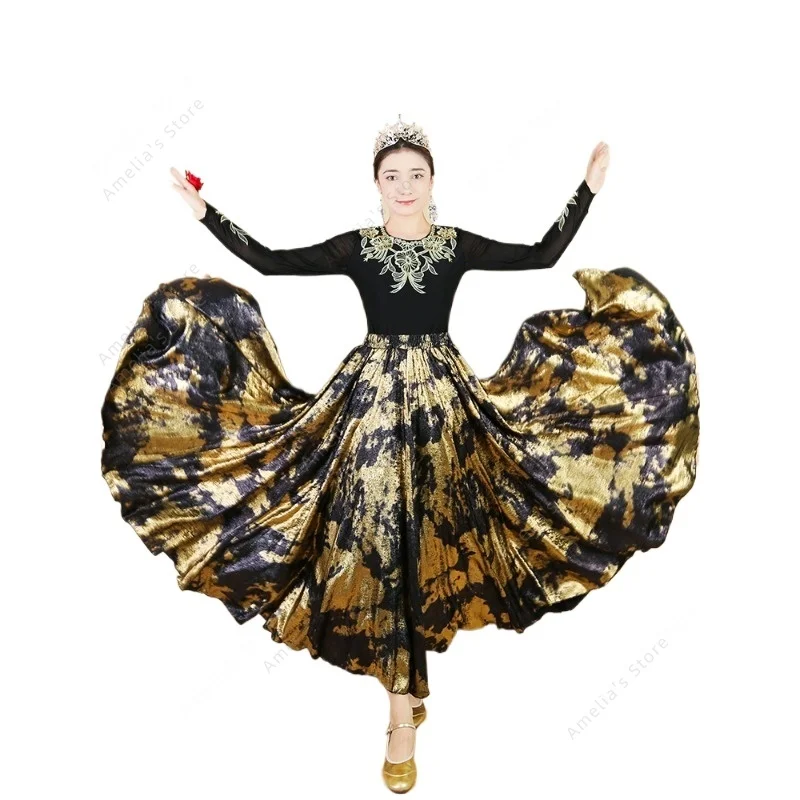Women's Chinese Xinjiang Uyghur Folk Dance Costume 720-Degree Swing Skirt Velvet Long Skirt Ethnic Stage Performance Wear
Women's Chinese Xinjiang Uyghur Folk Dance Costume 720-Degree Swing Skirt Velvet Long Skirt Ethnic Stage Performance Wear