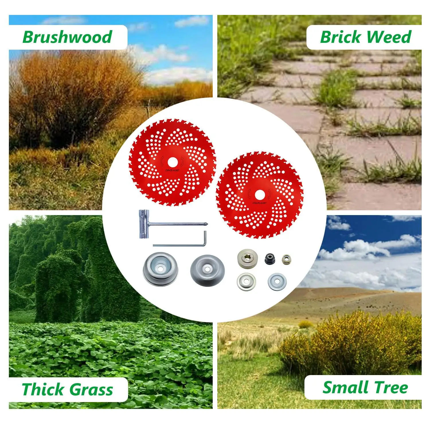 9"x36 Teeth Weed Eater Blades Carbide Tipped with Universal Adapter Kit Weed Wacker Blade Metal Weed Wacker Attachments
9"x36 Teeth Weed Eater Blades Carbide Tipped with Universal Adapter Kit Weed Wacker Blade Metal Weed Wacker Attachments