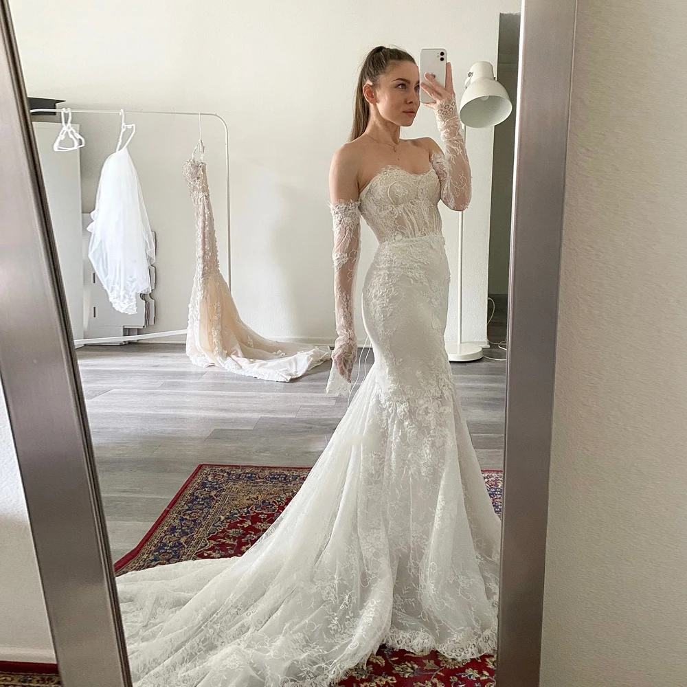 lvory Lace Wedding Dress 2026 Luxury Mermaid Backless Applique Sexy Bridal Gowns Women Sweep Train Bride Dresses Customized 
lvory Lace Wedding Dress 2026 Luxury Mermaid Backless Applique Sexy Bridal Gowns Women Sweep Train Bride Dresses Customized