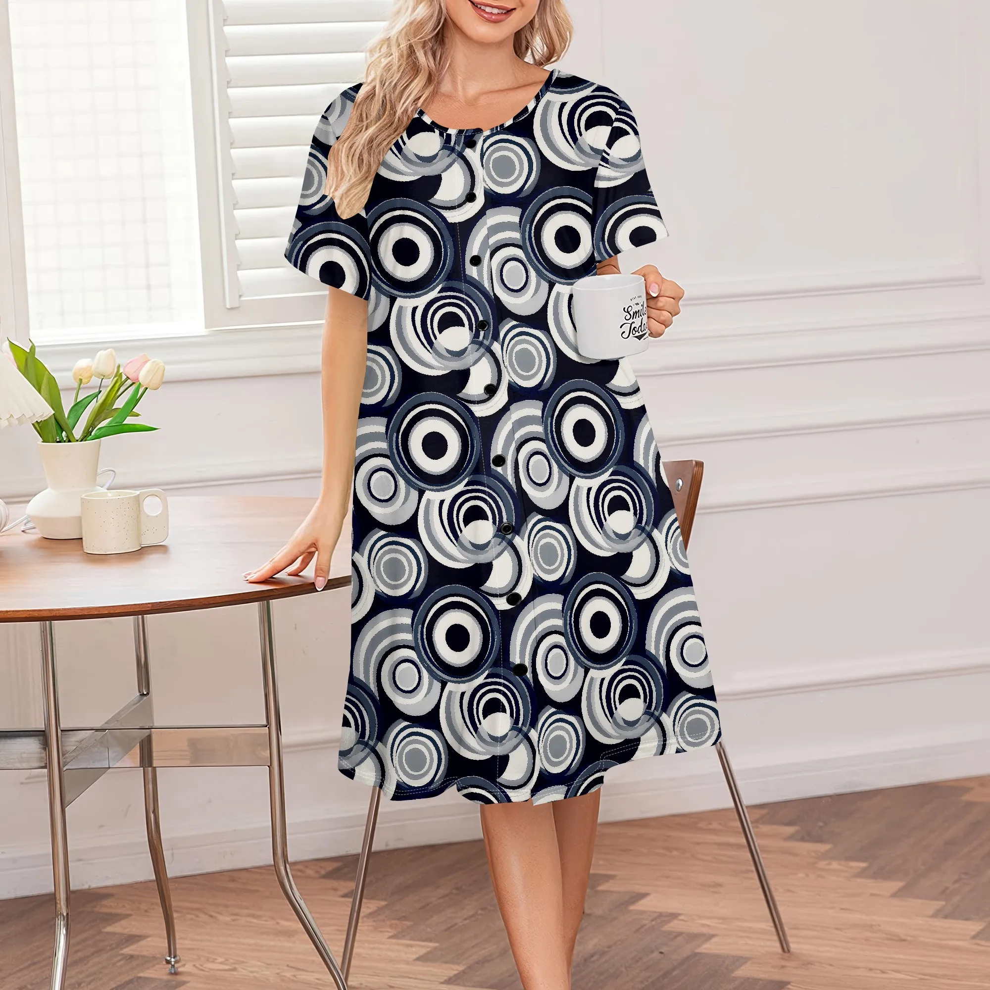 Bold Circular Print Plus Size Dress Women's Casual Button-Down Summer Dress S-3XL Retro Daywear or Casual Chic
Bold Circular Print Plus Size Dress Women's Casual Button-Down Summer Dress S-3XL Retro Daywear or Casual Chic
