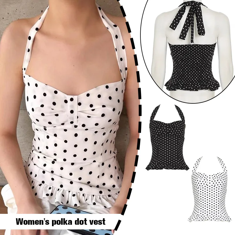 Summer Polka Dot Print Tops Women Halter Low-Neck Bandage Ruffles Backless Sleeveless Skinny Fashion Street Vest
Summer Polka Dot Print Tops Women Halter Low-Neck Bandage Ruffles Backless Sleeveless Skinny Fashion Street Vest