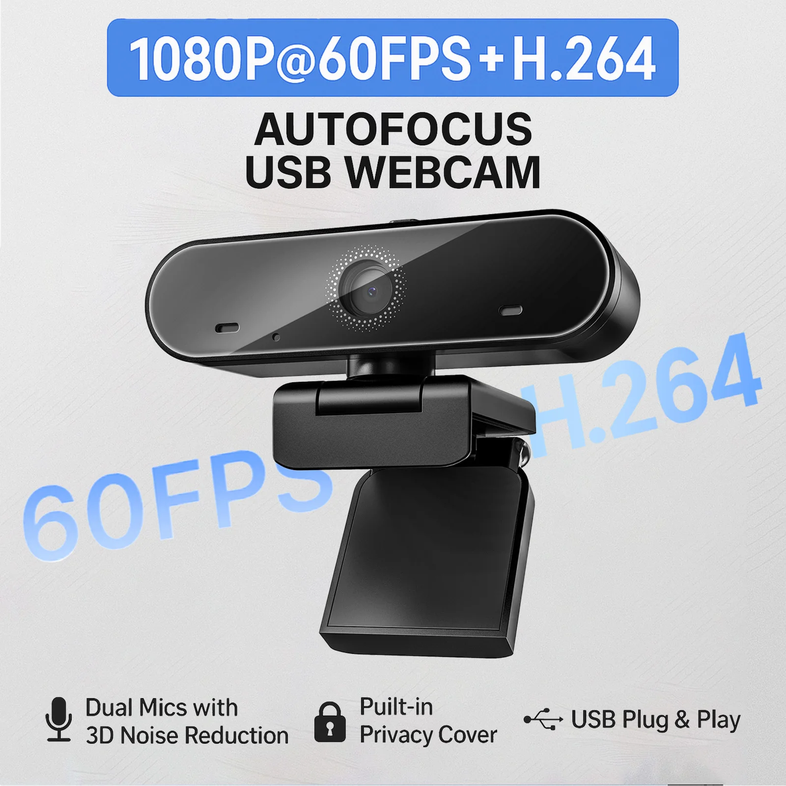1080P 60FPS Autofocus Webcam with Dual Mics &H.264 Video USB Plug and Play Built-in Privacy Cover 2K Upscaling PC Laptop Camera
1080P 60FPS Autofocus Webcam with Dual Mics &H.264 Video USB Plug and Play Built-in Privacy Cover 2K Upscaling PC Laptop Camera
