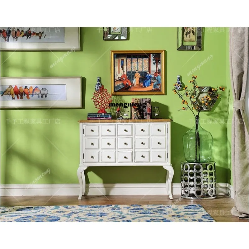 Mediterranean solid wood French retro old porch storage cabinet colorful chest cabinet
Mediterranean solid wood French retro old porch storage cabinet colorful chest cabinet