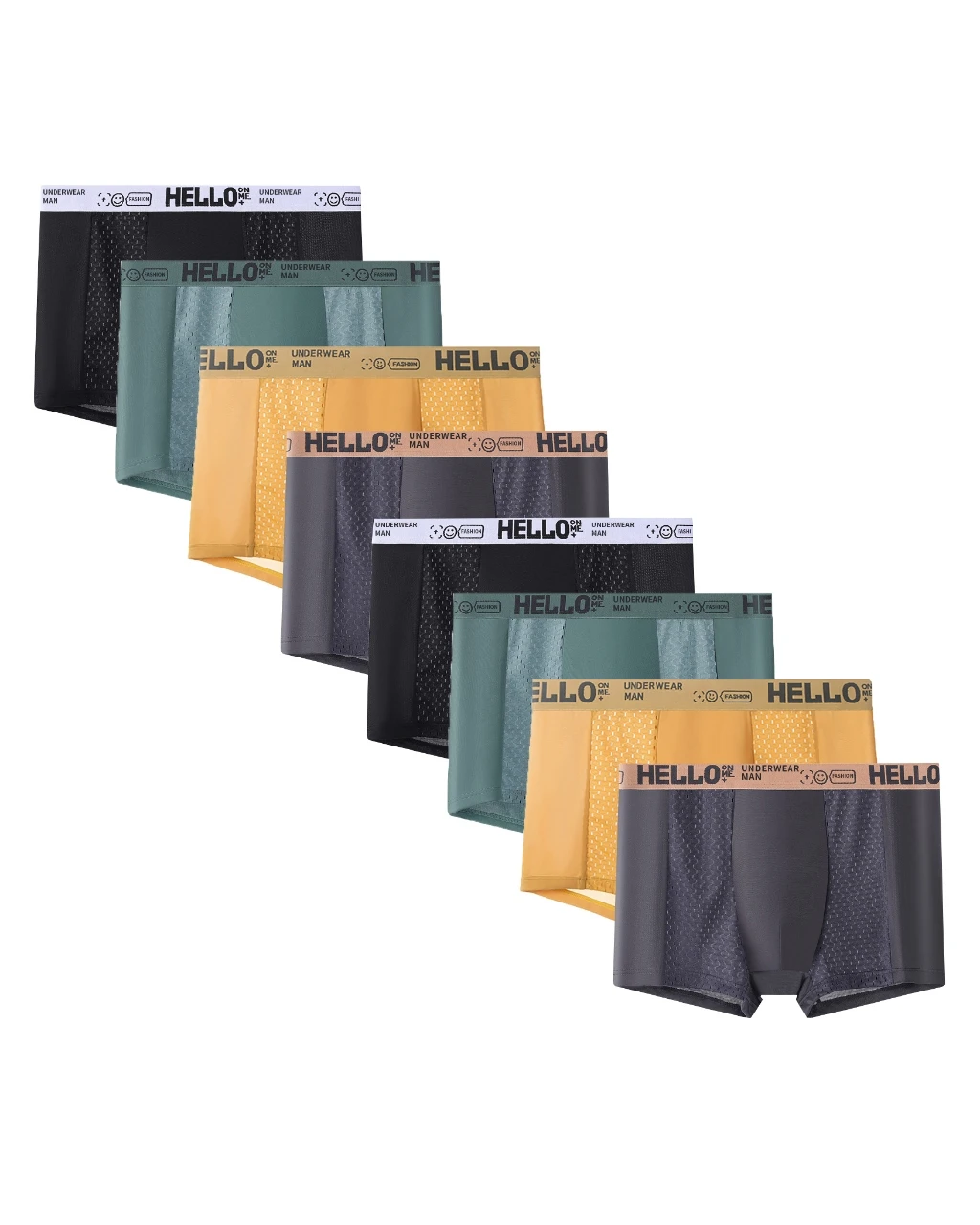 4 Pcs Men's Mesh Boxer Briefs Multiple Colors "HELLO" Fashion Waistband Breathable Comfortable Mens Underwear Trunks Pack
4 Pcs Men's Mesh Boxer Briefs Multiple Colors "HELLO" Fashion Waistband Breathable Comfortable Mens Underwear Trunks Pack