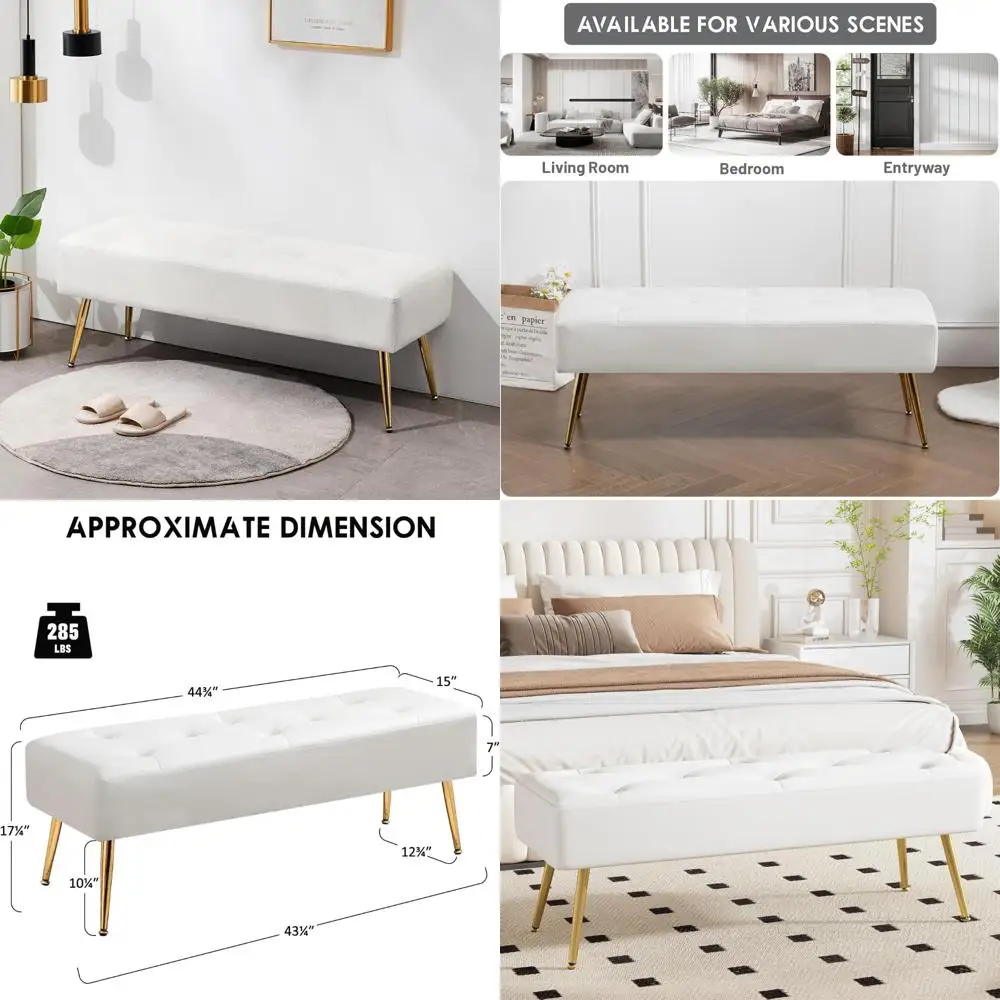 Modern Upholstered Tufted Ottoman Bench with X-Shaped Metal Legs, Bedroom Furniture, 44 Long, Leather-Look Ottoman Bench
Modern Upholstered Tufted Ottoman Bench with X-Shaped Metal Legs, Bedroom Furniture, 44 Long, Leather-Look Ottoman Bench