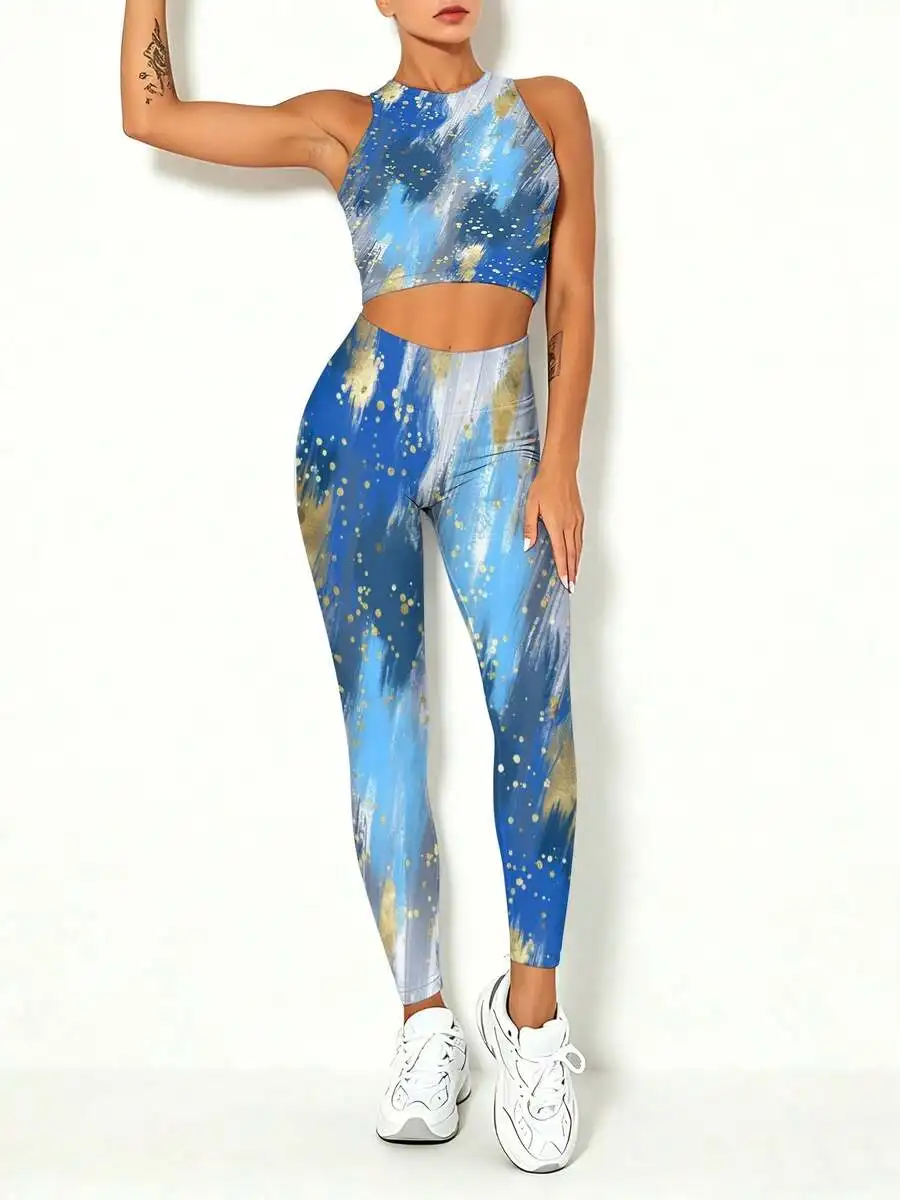 Womens Slim Fit 3D Printed Yoga Set With Blue Sky Clouds And Gold Dots Pattern
Womens Slim Fit 3D Printed Yoga Set With Blue Sky Clouds And Gold Dots Pattern