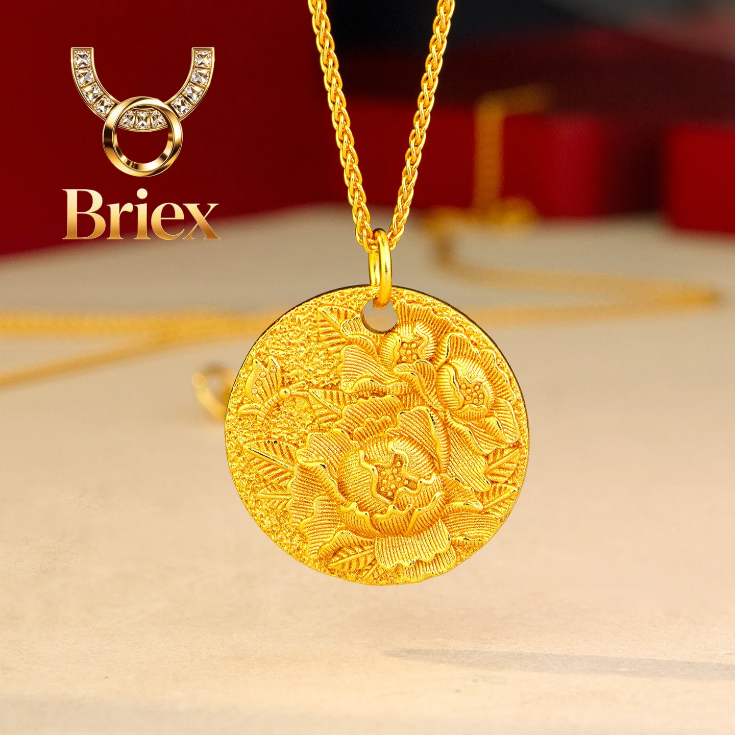Briex Jewelry Luxury 24K 9999 Pure Gold real gold Women's Ancient Filigold Round Embossed Peony Pendant Necklace
Briex Jewelry Luxury 24K 9999 Pure Gold real gold Women's Ancient Filigold Round Embossed Peony Pendant Necklace
