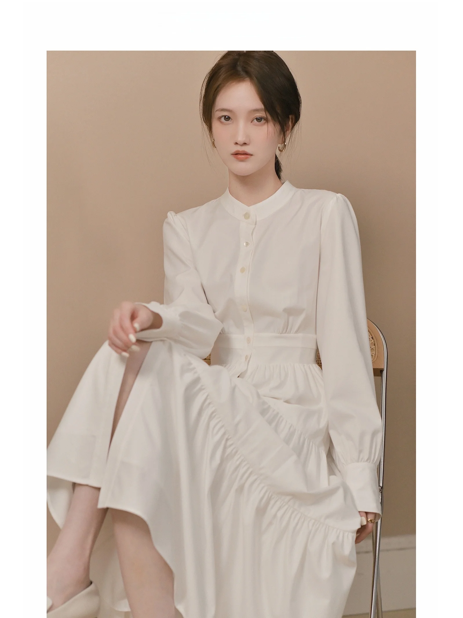 Zhaodaxi High Waist Simple Shirt Dress Stand Collar Pleated Slimming Skirt Style Long Sleeve Color Commute Fashion
Zhaodaxi High Waist Simple Shirt Dress Stand Collar Pleated Slimming Skirt Style Long Sleeve Color Commute Fashion