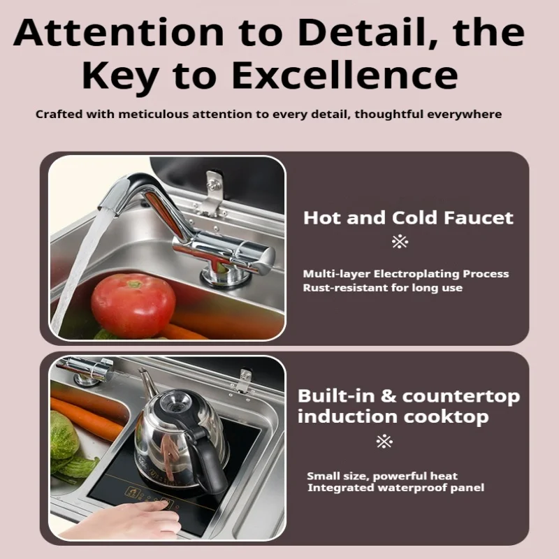 RV Stainless Steel Sink And Induction Cooker Combination Unit With Tempered Glass Lid with faucet For Caravan Motorhome Yacht
RV Stainless Steel Sink And Induction Cooker Combination Unit With Tempered Glass Lid with faucet For Caravan Motorhome Yacht