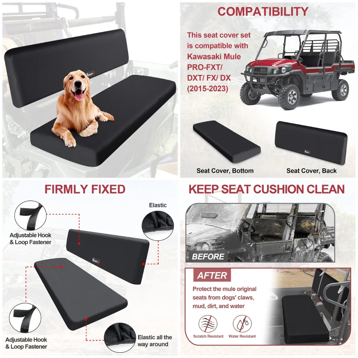 UTV Mule Pro Seat Covers 1680D Waterproof Black for Kawasaki Mule PRO-FXT FX DXT DX 2015-2023
UTV Mule Pro Seat Covers 1680D Waterproof Black for Kawasaki Mule PRO-FXT FX DXT DX 2015-2023