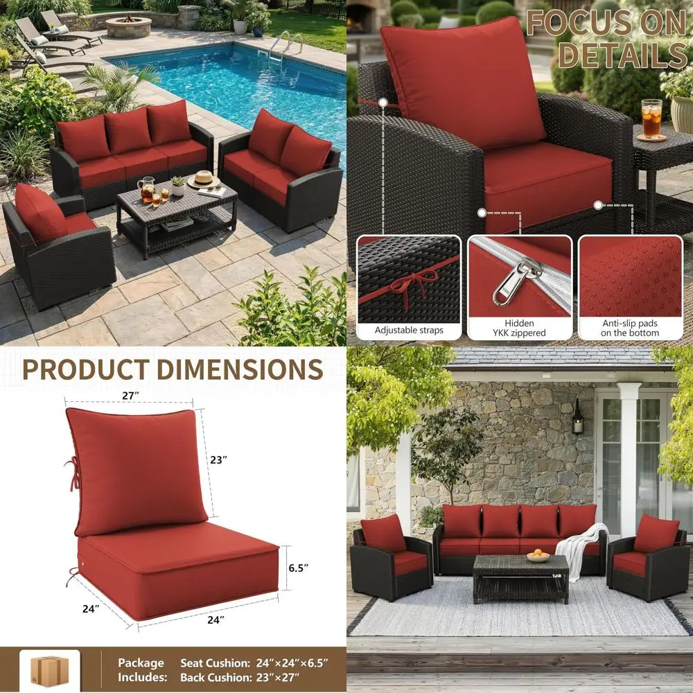 Set of 6 Outdoor Cushions, 24x24x6.5 Water-Resistant Patio Furniture Covers, Removable, for Deep Seats & Backs
Set of 6 Outdoor Cushions, 24x24x6.5 Water-Resistant Patio Furniture Covers, Removable, for Deep Seats & Backs