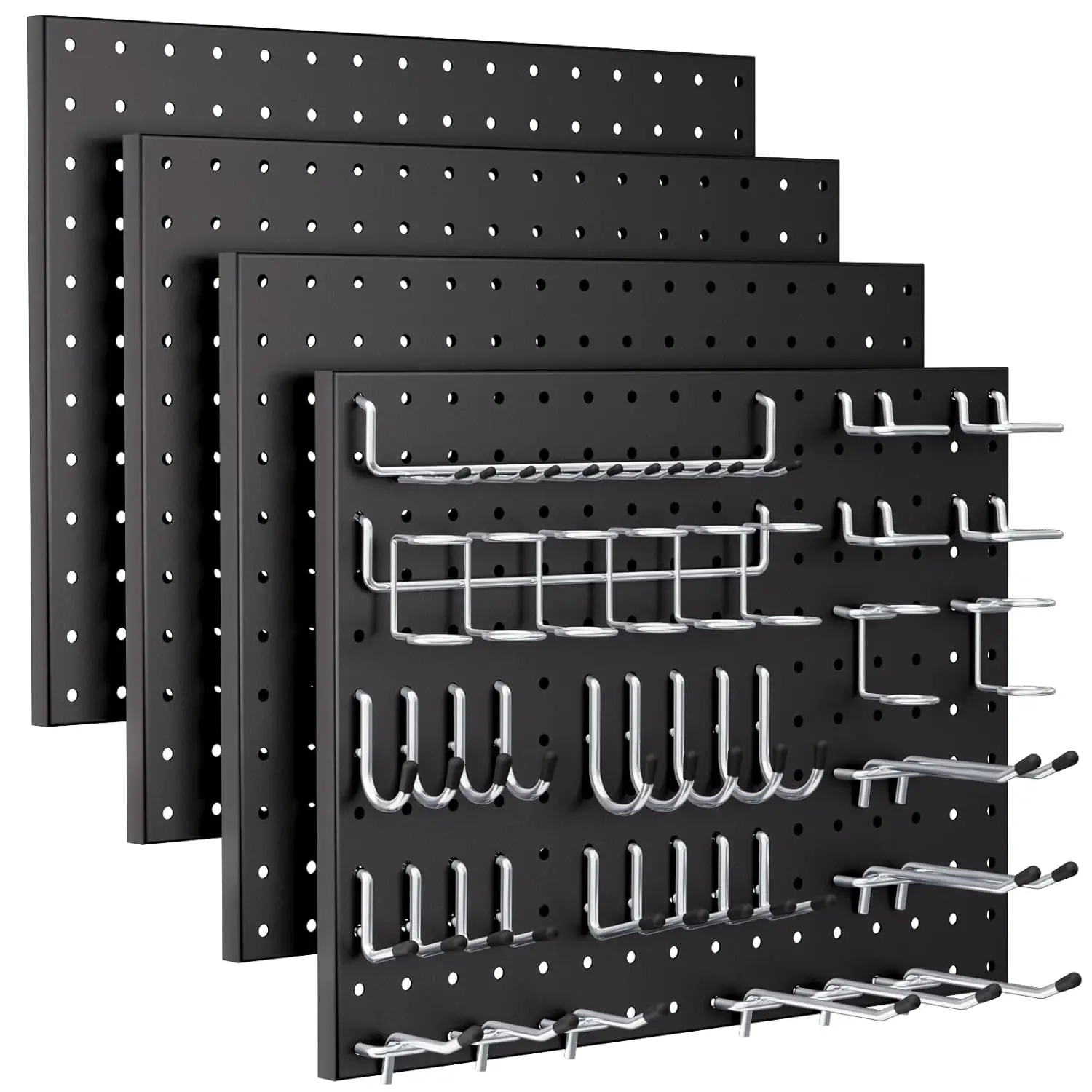 70Pcs Pegboard Wall Organizer, 4 Metal Pegboard Panels with 66Pcs 1/4" Hooks Kit, Black Peg Board for Garage Tool Storage and
70Pcs Pegboard Wall Organizer, 4 Metal Pegboard Panels with 66Pcs 1/4" Hooks Kit, Black Peg Board for Garage Tool Storage and