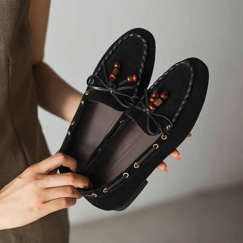 Женские лоферы, замшевые лоферы с бантом и бусинами, винтажная новая повседневная легкая прогулочная универсальная обувь с круглым носком
Женские лоферы, замшевые лоферы с бантом и бусинами, винтажная новая повседневная легкая прогулочная универсальная обувь с круглым носком