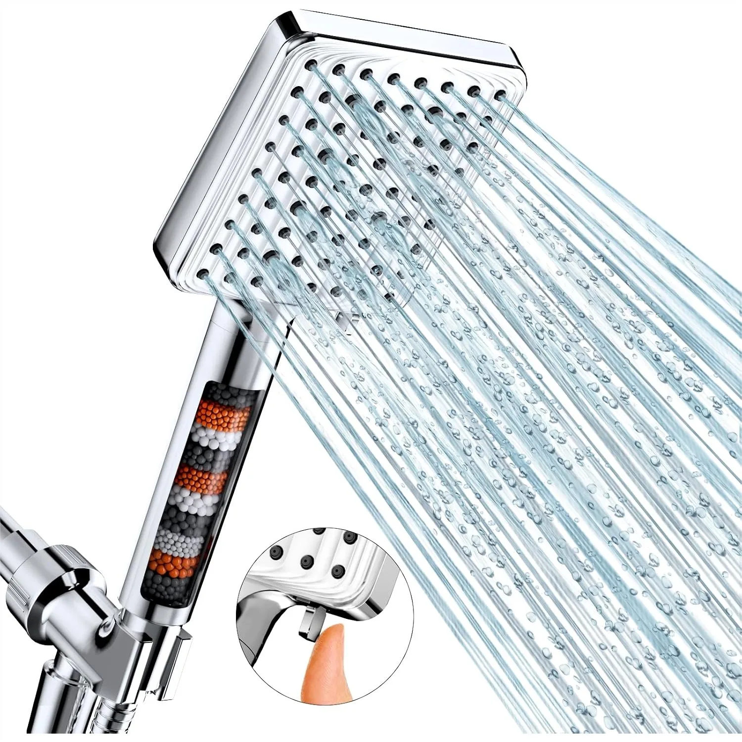 Filtered Shower Head with 6 Modes, High Pressure Handheld Showerhead with Mineral Beads and Stainless Steel Hose
Filtered Shower Head with 6 Modes, High Pressure Handheld Showerhead with Mineral Beads and Stainless Steel Hose
