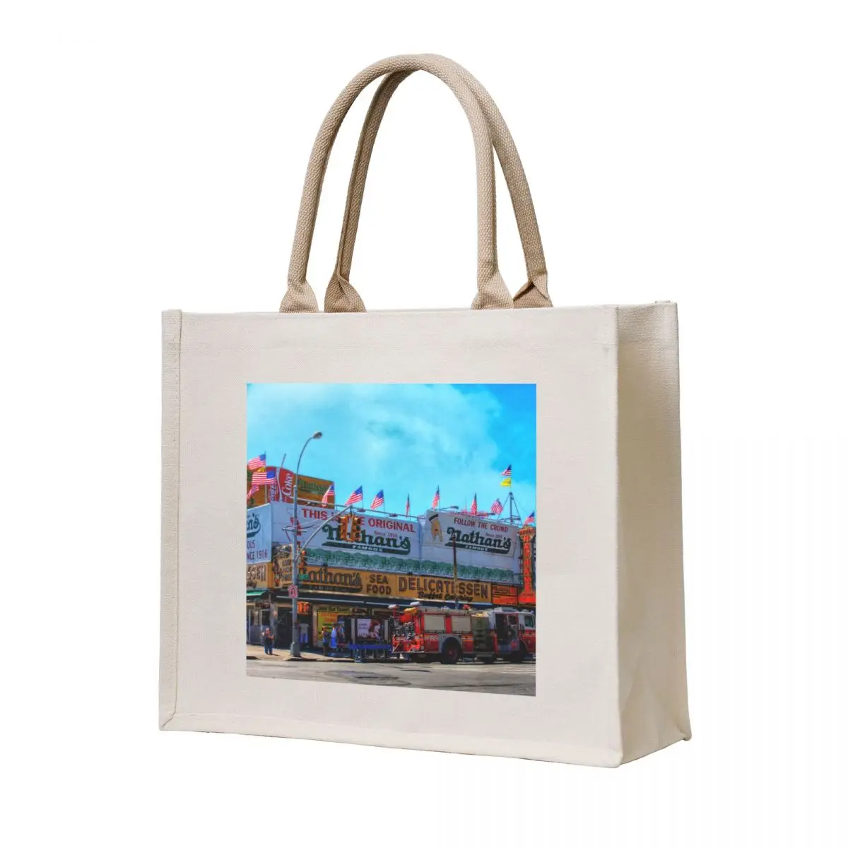 Nathan's Famous Frankfurters, Original Headquarters, Coney Island, Brooklyn, USA Tote Bag Portable shopping bag
Nathan's Famous Frankfurters, Original Headquarters, Coney Island, Brooklyn, USA Tote Bag Portable shopping bag
