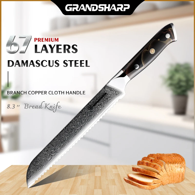 8 дюймов нож для хлеба Grandsharp 67 слоев 10Cr15CoMov из дамасской стали профессиональные режущие инструменты кухонные ножи Инструменты для выпечки
8 дюймов нож для хлеба Grandsharp 67 слоев 10Cr15CoMov из дамасской стали профессиональные режущие инструменты кухонные ножи Инструменты для выпечки