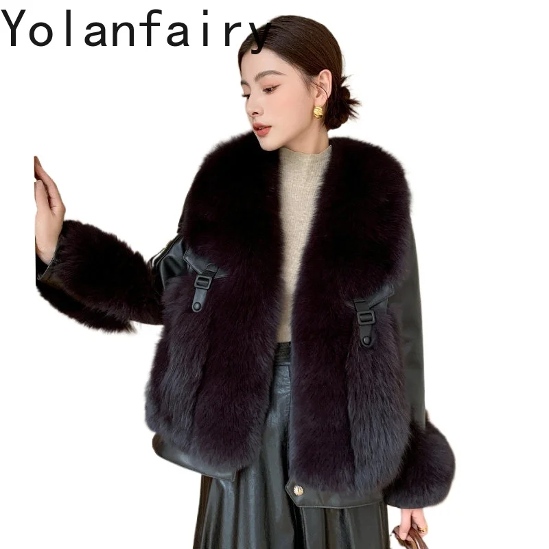 YOLANFAIRY Women Short Genuine Sheepskin Leather Coat Luxury Fox Fur Coat Winter Elegant Warm Goose Down Coats Puffer Jacket
YOLANFAIRY Women Short Genuine Sheepskin Leather Coat Luxury Fox Fur Coat Winter Elegant Warm Goose Down Coats Puffer Jacket