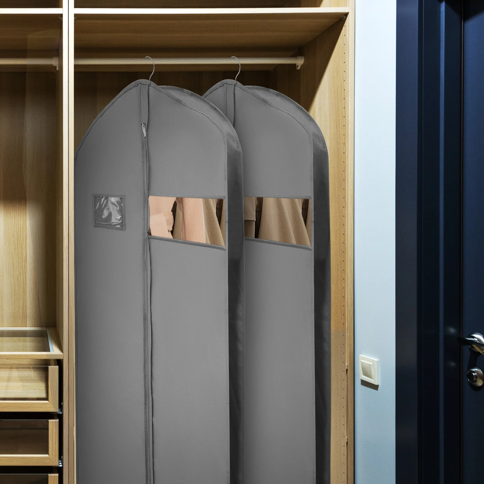2 Pcs Garment Bags 152x60x10cm Gray Non Woven Travel Dance Clothes Storage With Transparent Window Dust Cover
2 Pcs Garment Bags 152x60x10cm Gray Non Woven Travel Dance Clothes Storage With Transparent Window Dust Cover
