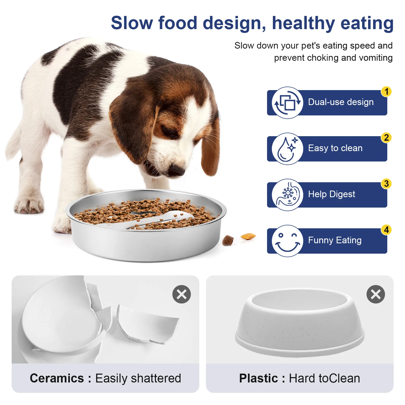 304 Stainless Steel Pet Dog Slow Feeder Bowl Anti-Choking Dog Wat Dog Water Bowl Pet Food Bowls for Small & Medium Dogs
304 Stainless Steel Pet Dog Slow Feeder Bowl Anti-Choking Dog Wat Dog Water Bowl Pet Food Bowls for Small & Medium Dogs