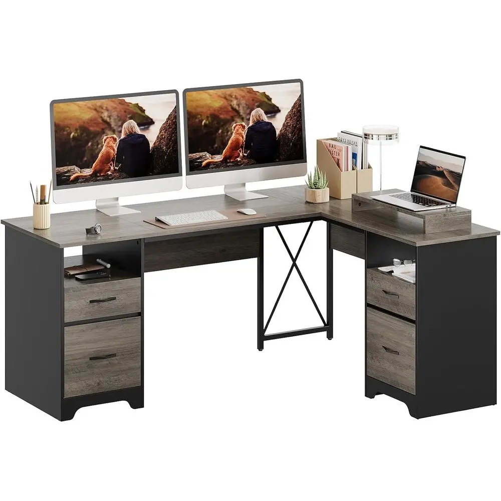 L-Shaped Desk with 4 Drawers, 63 x 47 Executive Desk with Open Storage and Monitor Stand, Stylish Panel for Home Office, Gray
L-Shaped Desk with 4 Drawers, 63 x 47 Executive Desk with Open Storage and Monitor Stand, Stylish Panel for Home Office, Gray