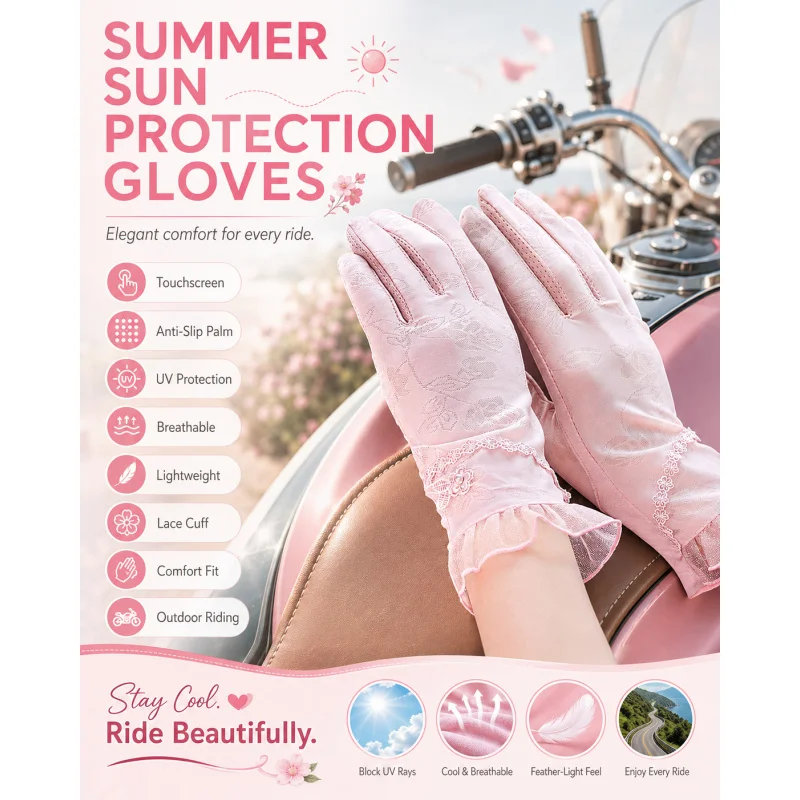Women’s Sun Protection Gloves, Touchscreen Cooling Lace Driving Gloves
Women’s Sun Protection Gloves, Touchscreen Cooling Lace Driving Gloves