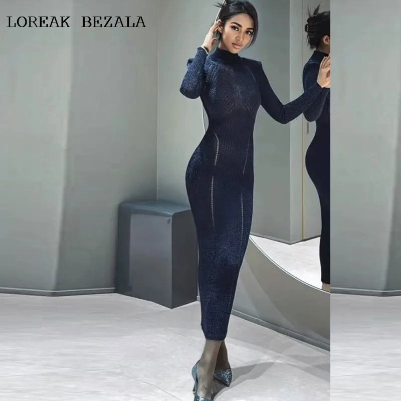 Knitted Dress Elastic Long fashionable and elegant Navy blue 2025 spring high neck elastic slim fit elegant long dress
Knitted Dress Elastic Long fashionable and elegant Navy blue 2025 spring high neck elastic slim fit elegant long dress