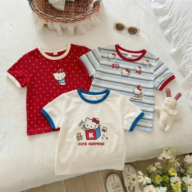 Kids Summer Short Sleeve Hello Kitty Color Block Crewneck T-Shirt, Cute Printed Casual Breathable Children's Fashion Top
Kids Summer Short Sleeve Hello Kitty Color Block Crewneck T-Shirt, Cute Printed Casual Breathable Children's Fashion Top