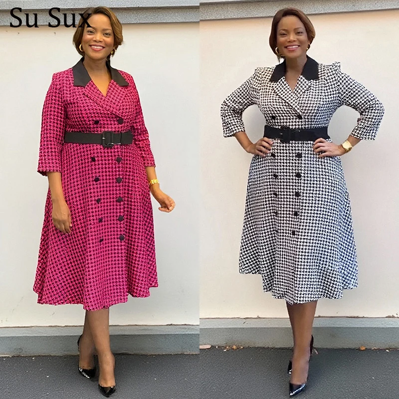 African Dresses For Woman Office Lady Africa Clothing Plaid Print Turn Down Collar A Line Dress and Belt Vestidos Robe 2025 Summ
African Dresses For Woman Office Lady Africa Clothing Plaid Print Turn Down Collar A Line Dress and Belt Vestidos Robe 2025 Summ