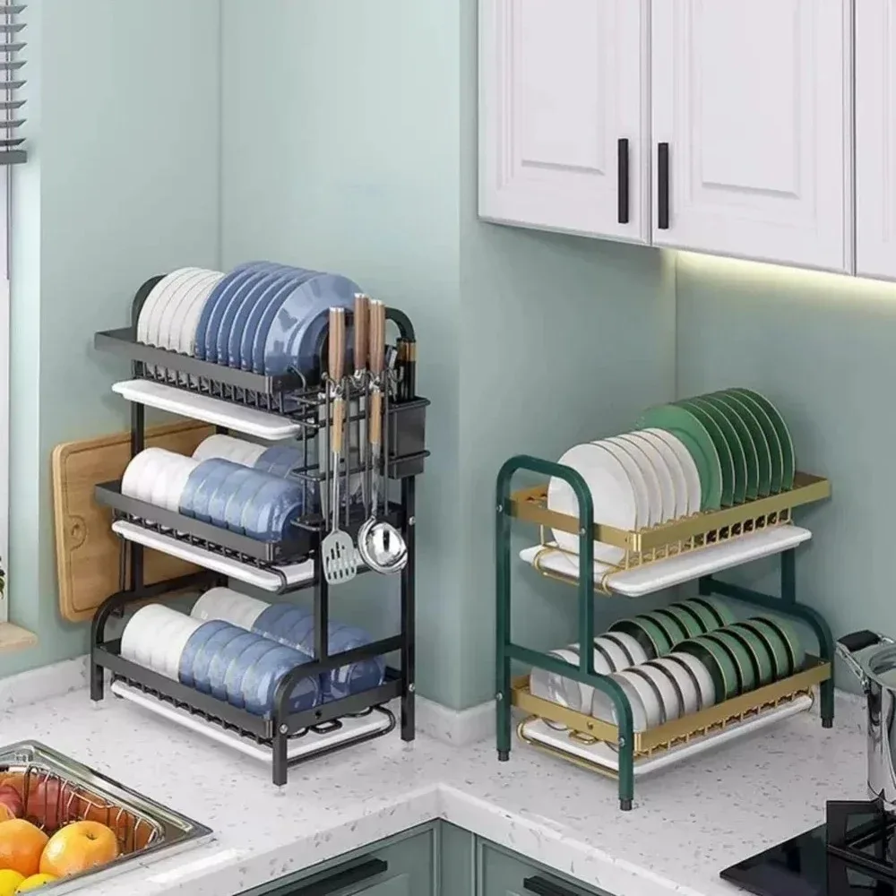 CANBOUN Kitchen Storage Shelf Tableware Dry Rack Stretchable Bowl Draining Anti-rust Multi-layer Classified Storage Kitchen Stor