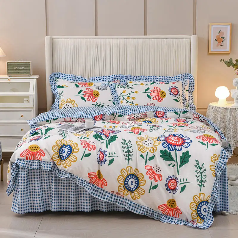 Sun Flowers Plaid Bedding Sets, Princess Duvet Cover, Bed Skirt, Bedspread Pillowcases, 100% Cotton, Korean Style Home Textile
Sun Flowers Plaid Bedding Sets, Princess Duvet Cover, Bed Skirt, Bedspread Pillowcases, 100% Cotton, Korean Style Home Textile