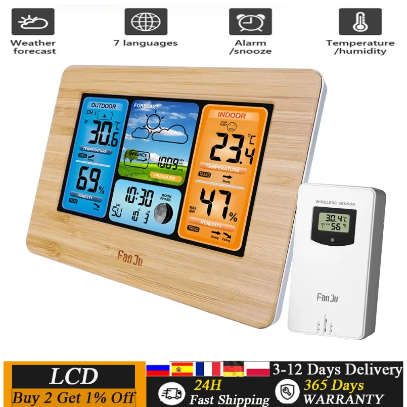 Digital Weather Station Clock Indoor Outdoor Weather Forecast Barometer Thermometer Hygrometer with Wireless Outdoor Sensor
Digital Weather Station Clock Indoor Outdoor Weather Forecast Barometer Thermometer Hygrometer with Wireless Outdoor Sensor