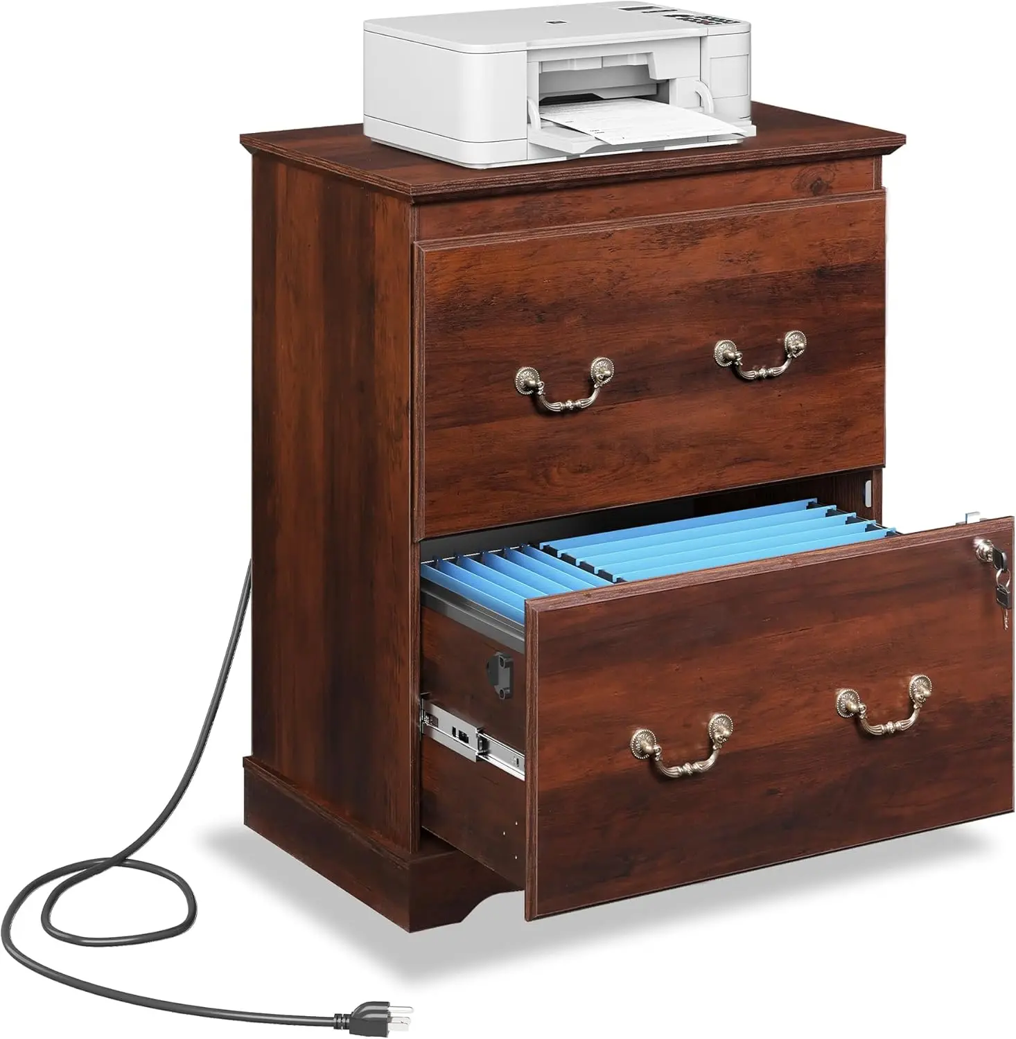 2 Drawer File Cabinet with Charging Station & Lock, Wood Filing Cabinets for Home Office, Lateral
2 Drawer File Cabinet with Charging Station & Lock, Wood Filing Cabinets for Home Office, Lateral