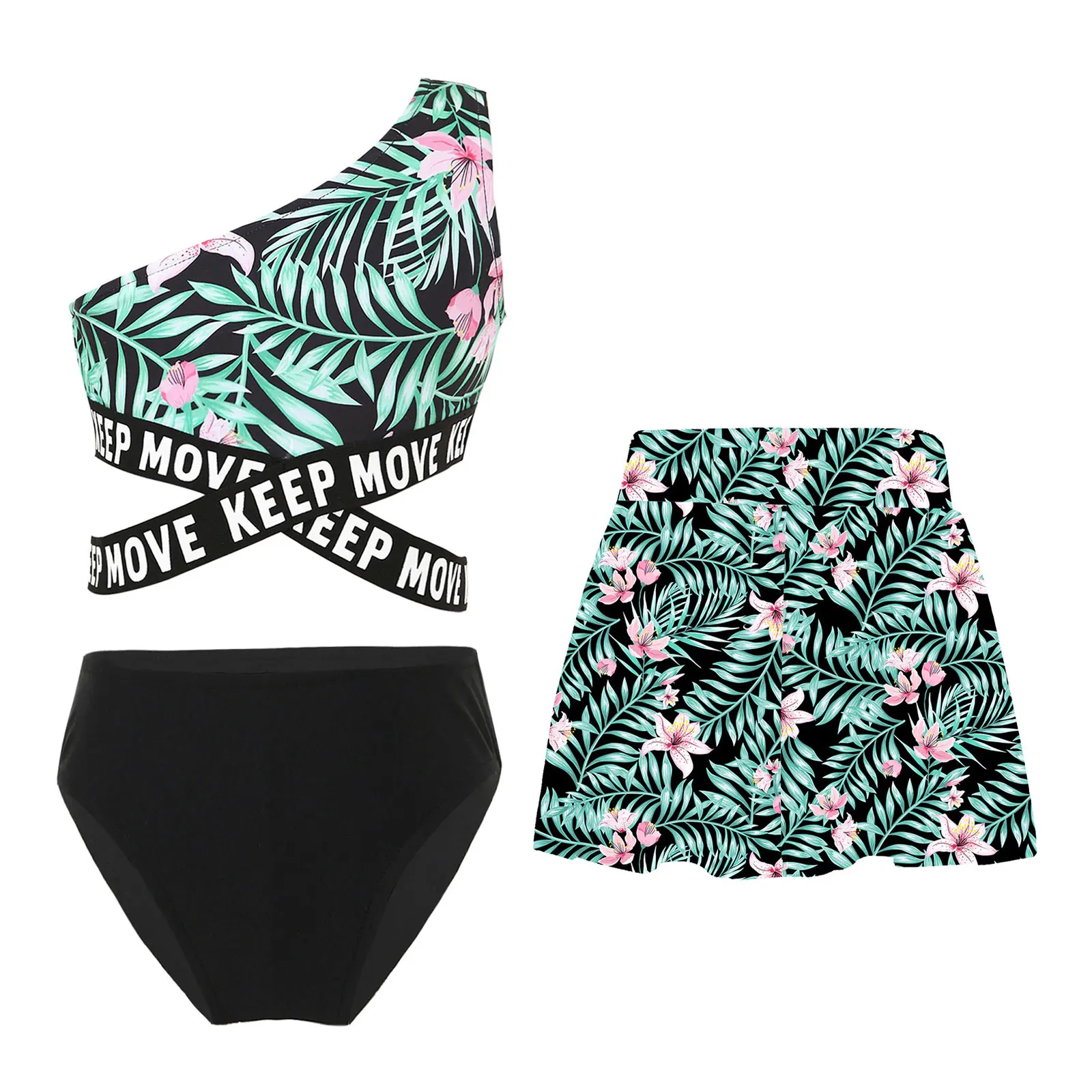 Girls 3Pcs Tropical Printed Swimsuit Criss Cross Crop Top Briefs Skirt Set Single Shoulder Swimwear Beach Pool Swimming Outfit
Girls 3Pcs Tropical Printed Swimsuit Criss Cross Crop Top Briefs Skirt Set Single Shoulder Swimwear Beach Pool Swimming Outfit