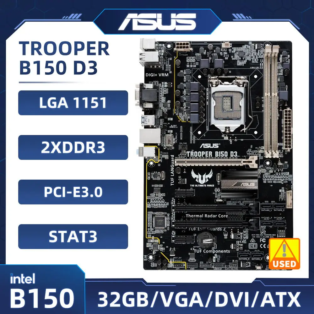 ASUS TROOPER B150 D3 Motherboard LGA 1150 Intel B150 DDR3 32GB PCI-E 3.0 M.2 SATA III DVI support Core i3-6300 i7-6700 cpu
ASUS TROOPER B150 D3 Motherboard LGA 1150 Intel B150 DDR3 32GB PCI-E 3.0 M.2 SATA III DVI support Core i3-6300 i7-6700 cpu