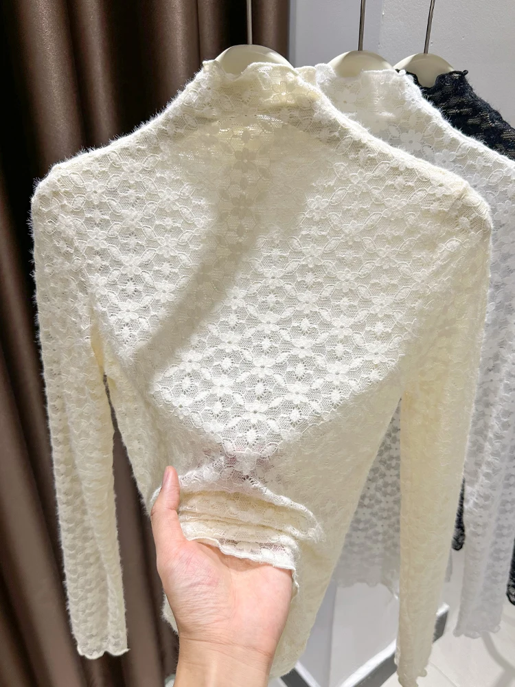 Женская кружевная базовая блузка Ele для ранней весны и зимы, с длинным рукавом, высоким воротником, в корейском стиле, облегающая, для ношения под одеждой
Женская кружевная базовая блузка Ele для ранней весны и зимы, с длинным рукавом, высоким воротником, в корейском стиле, облегающая, для ношения под одеждой