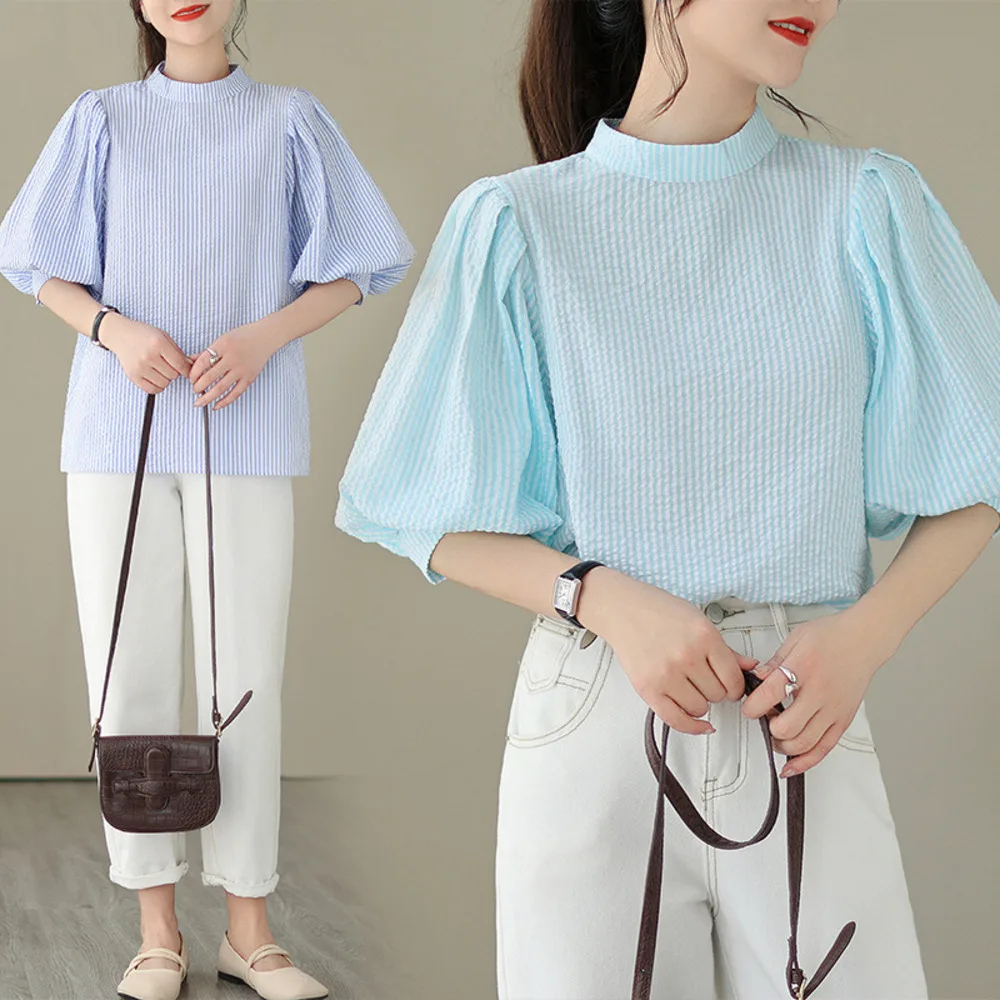 Trendy 2025 French Japanese Stripe Shirt Women Fluffy Bubble Sleeve Round Collar Top Cute Oversized Summer Blouse
Trendy 2025 French Japanese Stripe Shirt Women Fluffy Bubble Sleeve Round Collar Top Cute Oversized Summer Blouse