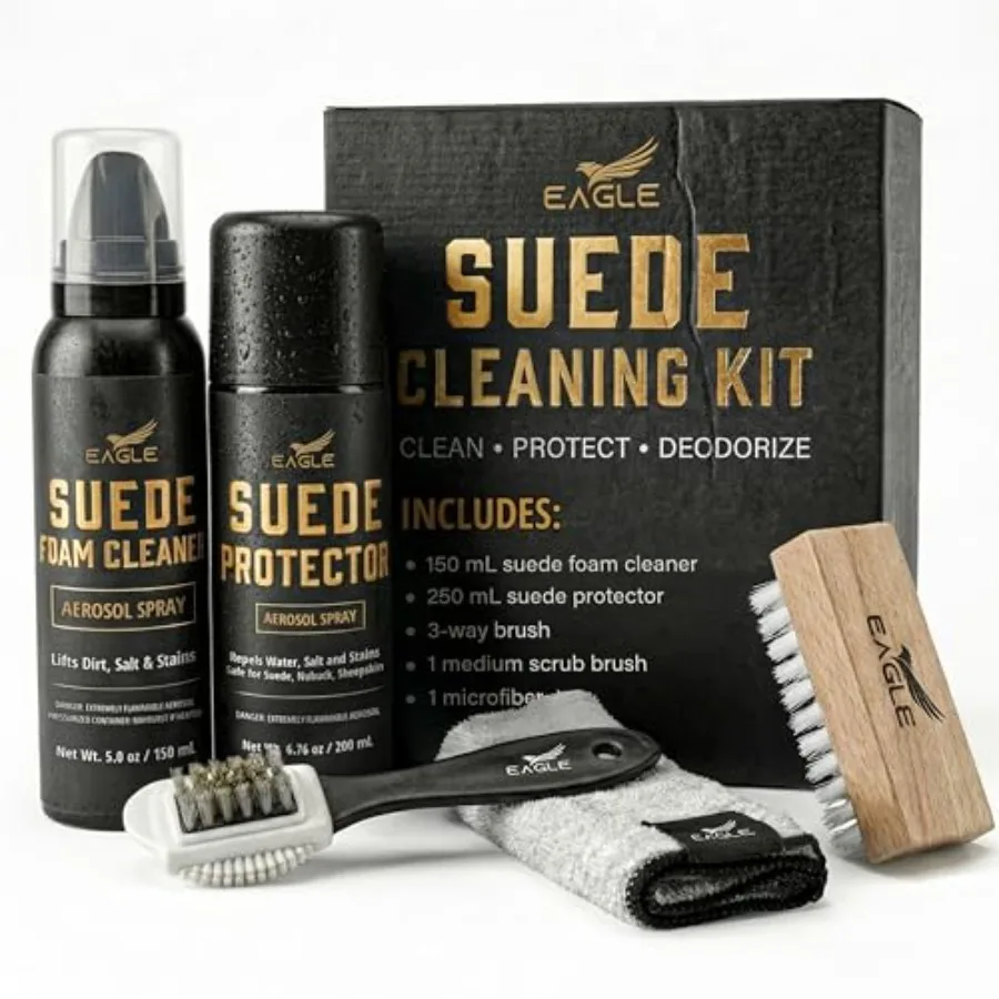 Eagle Suede and Nubuck Cleaning Kit 5-Piece Set with Foam Suede Cleaner and Protector Spray 3-Way Brush Scrub Brush and Cloth S
Eagle Suede and Nubuck Cleaning Kit 5-Piece Set with Foam Suede Cleaner and Protector Spray 3-Way Brush Scrub Brush and Cloth S