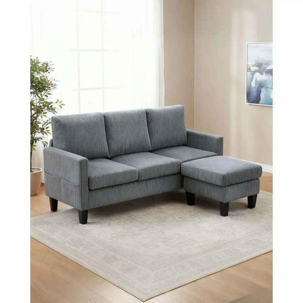 Gray L-Shaped Sectional Sofa with Corduroy Upholstery, Movable Storage Ottoman, and Side Pockets for Living Room or Studio
Gray L-Shaped Sectional Sofa with Corduroy Upholstery, Movable Storage Ottoman, and Side Pockets for Living Room or Studio