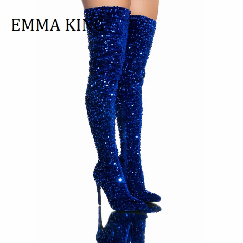 Women Blue Sequin-embellished Long Boots Female Stiletto Heels Thigh High Boots Bling Bling Glitter Nightclub Party Shoes Big 44
Women Blue Sequin-embellished Long Boots Female Stiletto Heels Thigh High Boots Bling Bling Glitter Nightclub Party Shoes Big 44