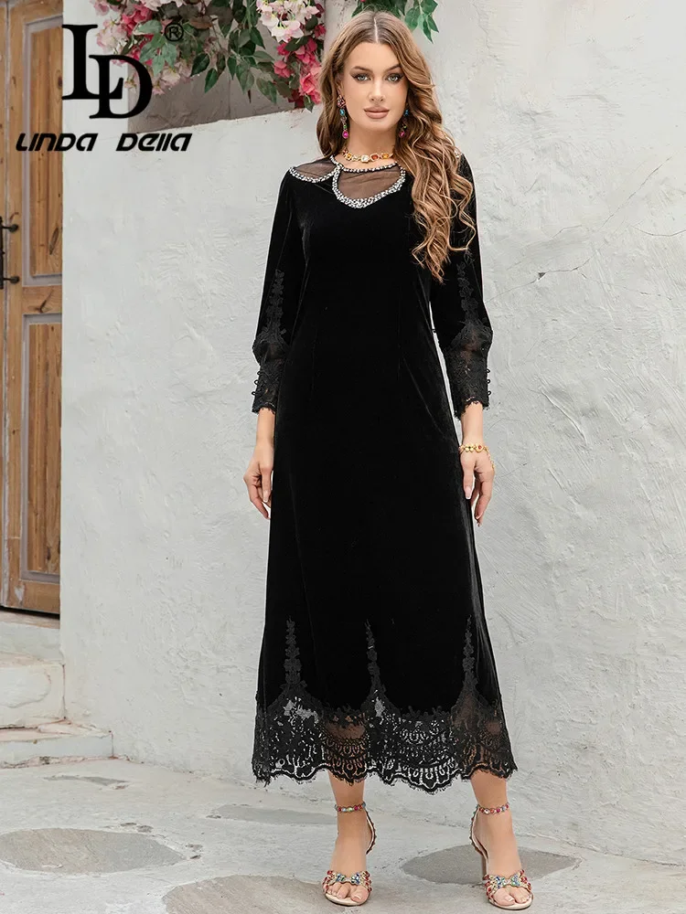 LD LINDA DELLA French 2025 Spring New Women's Round Collar Lantern Long Sleeve Spliced Velvet Heavy duty Beaded Dress
LD LINDA DELLA French 2025 Spring New Women's Round Collar Lantern Long Sleeve Spliced Velvet Heavy duty Beaded Dress