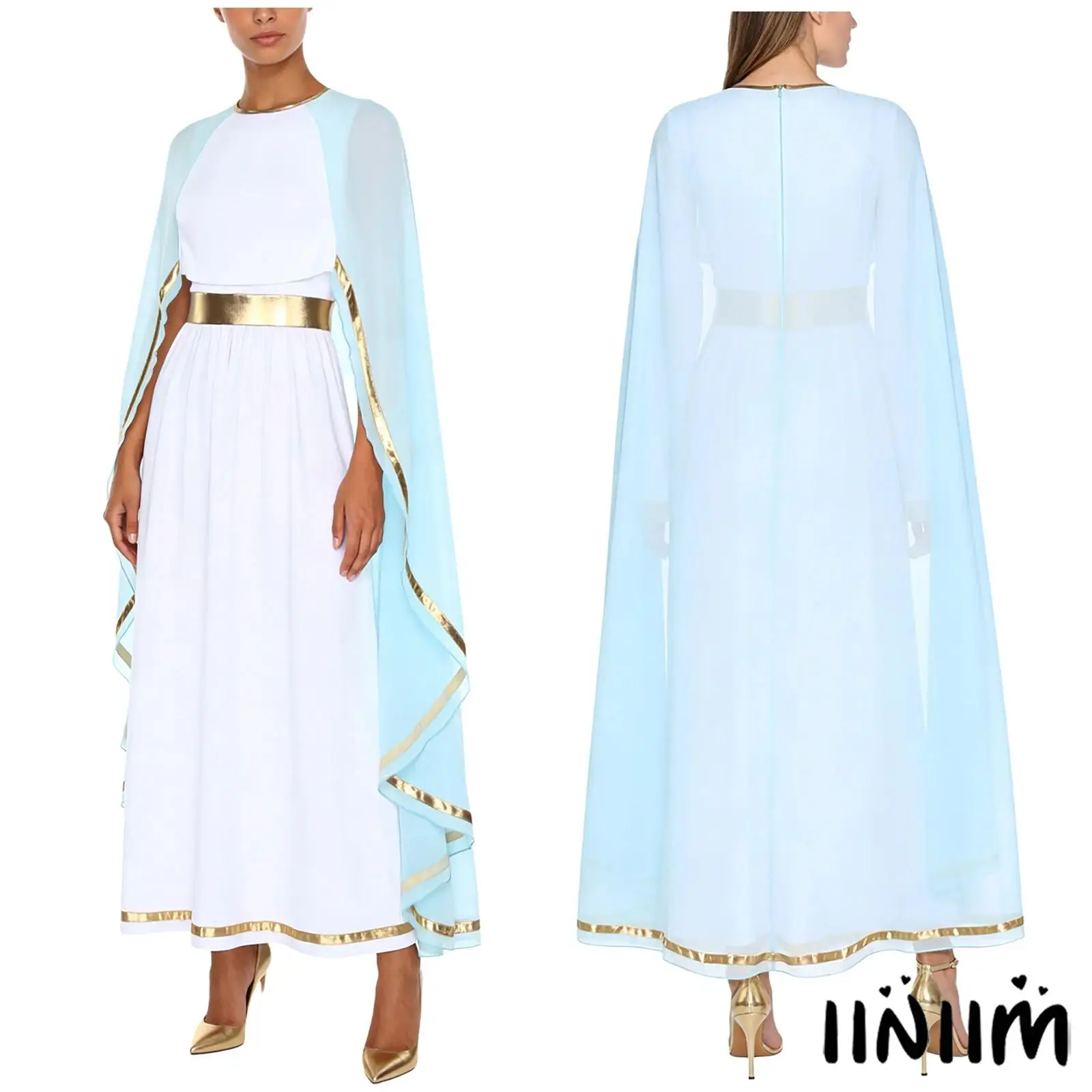 Длинное макси-платье в древнегреческом стиле с пышной шифоновой накидкой, расклешенными рукавами и блестящей металлической отделкой для вечеринки в стиле тога на Хэллоуин
Длинное макси-платье в древнегреческом стиле с пышной шифоновой накидкой, расклешенными рукавами и блестящей металлической отделкой для вечеринки в стиле тога на Хэллоуин