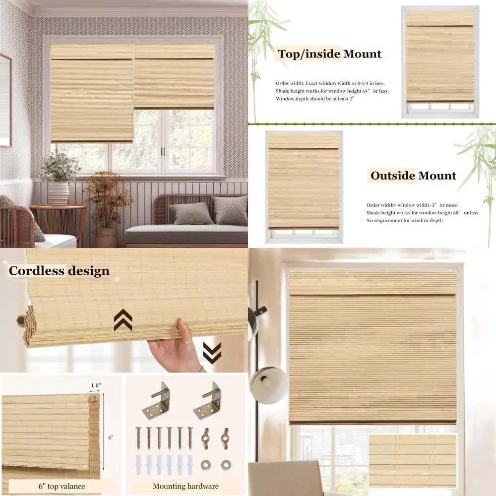 Blackout Bamboo Roman Blinds with 6 Valance, 42x64, Enhanced Privacy for Indoor Windows
Blackout Bamboo Roman Blinds with 6 Valance, 42x64, Enhanced Privacy for Indoor Windows