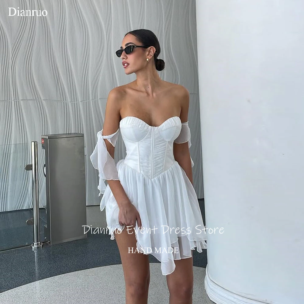 Dianruo Off Shoulder Tie Sleeves Prom Dresses Chiffon Sweetheart Evening Dresses White Pleated Mini Celebrity Dresses Customized
Dianruo Off Shoulder Tie Sleeves Prom Dresses Chiffon Sweetheart Evening Dresses White Pleated Mini Celebrity Dresses Customized