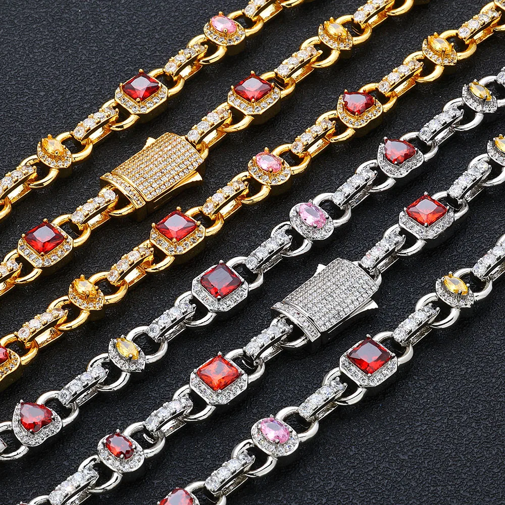 Women's Hip Hop Jewelry Colored Zircon White Gold Plated Geometric Chain Necklace New Arrival Link Necklace for Fashionable
Women's Hip Hop Jewelry Colored Zircon White Gold Plated Geometric Chain Necklace New Arrival Link Necklace for Fashionable