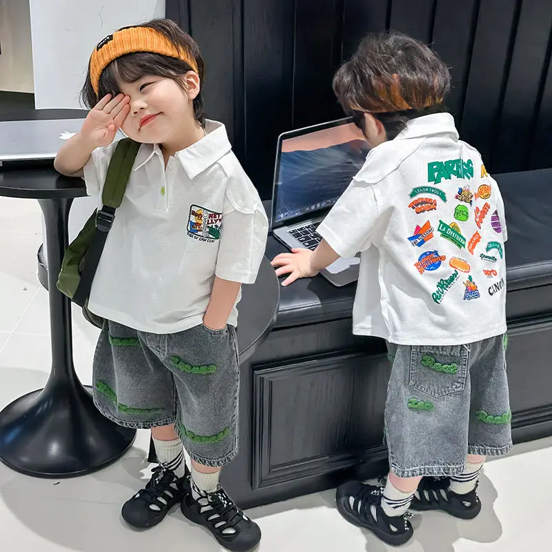 Internet Celebrity Summer Handsome Sets Polo Shirt Denim Pants Children's Two-piece Sets Embroidery Shorts Clothes Suits
Internet Celebrity Summer Handsome Sets Polo Shirt Denim Pants Children's Two-piece Sets Embroidery Shorts Clothes Suits