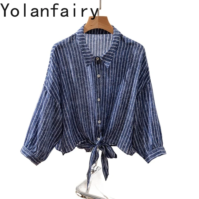 YOLANFAIRY 100% Mulberry Silk Woman Shirts Spring Summer Casual Short Knotted Striped Shirt Fashion Denim Print Shirts Female
YOLANFAIRY 100% Mulberry Silk Woman Shirts Spring Summer Casual Short Knotted Striped Shirt Fashion Denim Print Shirts Female