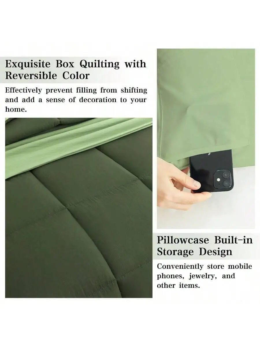Queen Size Reversible Box Quilted Comforter Set With Built-In Pillowcase Storage
Queen Size Reversible Box Quilted Comforter Set With Built-In Pillowcase Storage