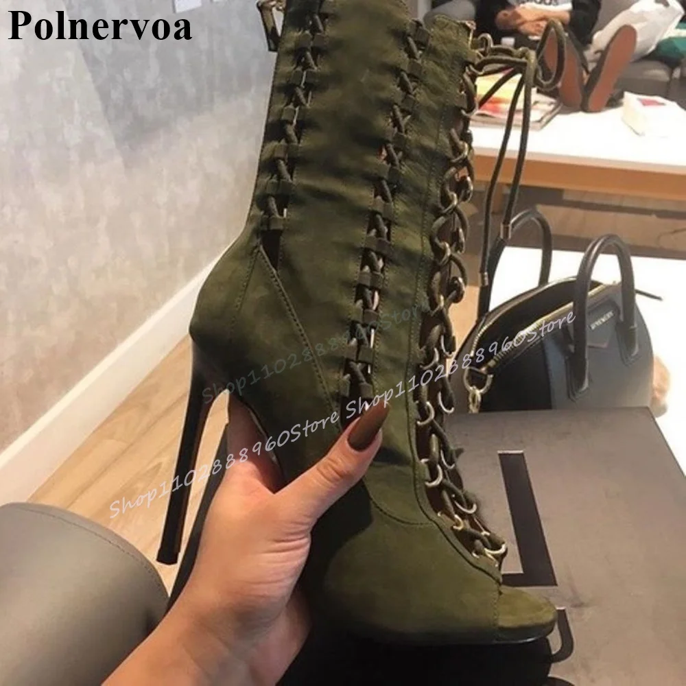 Mid Calf Green Flock Cross Tied Sandal Boots Thin High Heel Women Shoes Back Zipper Peep Toe 2026 Fashion Zapatos Para Mujere
Mid Calf Green Flock Cross Tied Sandal Boots Thin High Heel Women Shoes Back Zipper Peep Toe 2026 Fashion Zapatos Para Mujere